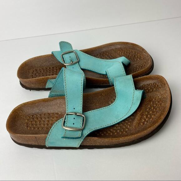 Aqua Leather Comfort Bed Toe Sandal Women’s Size 7 W - Picture 13 of 14